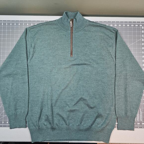 Orvis 1/4 Zip Merino Wool Sweater Large Gray Outdoor Fishing Preppy Academia - Picture 1 of 11